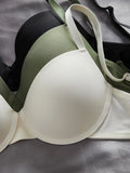 3PCS Basic Solid Women's Underwear Set Seamless Push Up Bra Comfortable Thin Strap Underwire Lingerie