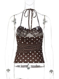 FDYOUI Y2K Polka Dot Tank Tops Streetwear Women Sexy Halter Neck Sleeveless T-shirt Brown Camisoles 2026 Summer Backless Corset