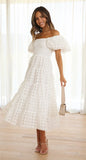 Foridol Off Shoulder Summer Spring Midi Dresses Women Casual Puff Sleeve A-line Beach Vestidos Yellow Beach Party New in Dress