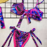 Sexy Bikini Women Push Up Swimwear Swimsuit Colorful Print Bowknot Bikinis Set Bathing Suit Beach Bikini Female with Headband