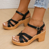 Summer High Heels Sandals Women 2025 Summer Ankle Buckle Platform Sandals Woman Pu Leather Square Heel Gladiator Sandalias Mujer