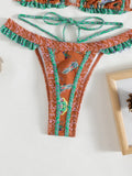 Floral Printed Halter Ruffled Frilled Bikini Women Swimwear Female Swimsuit Two-pieces Bikini set Thong Bathing Suit Swim Lady