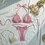 2026 Fashionable and Sexy Split 2-piece Swimsuit Women's Light Lace-up Solid Color Bikini Swimsuit Maillot De Bain 2 Pièce Femme