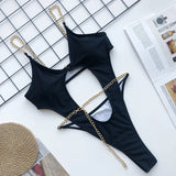 DEKA Chain Swimwear Women's New Hollow Out Metal One-piece Swimsuit High Elasticity Beach Vacation Style Halter Bikini Female