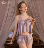 Pure Desire Home Wear Set New Sweet Style Camisole Shorts Pajamas Thin Sexy Ice Silk Home Wear Two-Piece Casual Style Sets N5GK