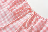 Foridol Spaghetti Strap Tie Up Plaid Dress Women Summer Beach Midi Sundress Strapless Retro Pink Short Vestidos Female Dress