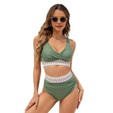 Two Piece High Waist Swimsuit Women Bikini Set V-Neck Tummy Control Bathing Suit for Daily Vacation Party Beach Wear