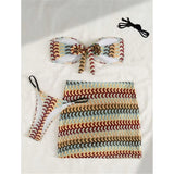 S - XL New Waves Printed With Skirt Bikini Women Swimwear Female Swimsuit Three-Pieces Bikini Set Bather Bathing Suit Swim V7929