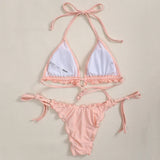 2026 Ribbed Ruffled Frilled Brazilian Bikini Women Swimsuit Female Swimwear Two Pieces Bikini Set Halter Bathing Suit Swim Lady