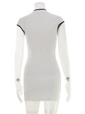 Ahagaga Dresses for Women Sexy Patchwork Hollow Out Cap Sleeve O Neck Sheath Bodycon Slim Casual Club Party Outfits Vestidos