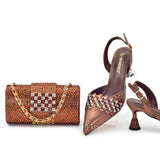 Doershow beautiful Italian Shoes And Bag Sets For Evening Party With Stones Italian Leather Handbags Match Bags! 11-1