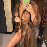 3 Colors Sexy Glitter Mesh Sheer See Through Tunic Beach Cover Up Cover-ups Beach Dress Beach Wear Beachwear Female Women V3217