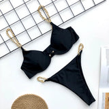 Sexy Metal Chains String High Cut One Piece Swimsuit Women Swimwear Female Monokini Tummy Cut Out Bathing Suit Swim Beach Wear