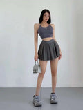 Preppy WOMENGAGA American Style Style High Waisted Slim Pleated Skirt For Women's Summer Ballet Skirt Fashion Women QI9Y
