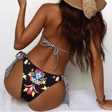 Brazilian Women Swimwear Flowers Printed Halter Bikini Female Swimsuit Two-Pieces Bikini Set Bather Bathing Suit Swim Lady V3394