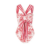 2Pc Striped One Piece Swimsuit 2025 Sexy Bandeau Push up Bikini with Bow Tie Female Swimwear Cover up Beachwear for Women