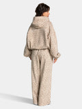 Vintage Leopard Hooded Sweatshirt Suit Loose Fit Contrast Line Wide Leg Trousers Fashion Athletic Tracksuit Outfit