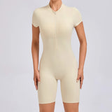 Padded Backless Yoga Cycling jumpsuit  Women Zipper GYM Sportswear Fitness One Piece Sports Suit V Back Workout Playsuit