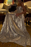 Gold Hot Tube Top Party Dresses Women Solid Color Sexy Hot Girls Fold Banquet Slit Evening Dress Female Streetwear Long Vestidos