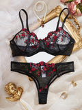 Fairy Sexy Lingerie Women Transparent Bralette 2-Piece Underwear Sets Floral Embroidery Steel Ring Bra And Panty Exotic Set