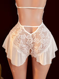 Sexy Crotchless White Underwear Women Lace Hollow Bra Set Erotic Costume Teddy Baby Doll Dress Deep V Open Bra Porn Lingerie Set