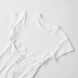 Women's Fashion Casual Short-Sleeve Round-Neck Tight-Fitting Top White Short Sleeve T Shirt Crew Neck Back Slit Casual Top P5RN
