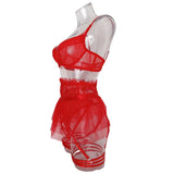 Toucheart 4 Piece Set Sexy Lingerie Set Lace Perspective Bra Women Mesh Patchwork Ruffled Skirt Garter Socks Sexy Underwear Suit