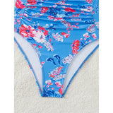 S - XL Sexy Flowers Printed Floral Wrinkled One Piece Swimsuit Women Swimwear Female High Leg Cut Bather Bathing Suit Swim V5816