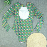 Long Sleeve Swimwear 2024 Surfing Bathing Suit Women Backless Print One Piece Swimsuit Retro Rashguard Monikini Bodysuit