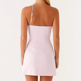 Women's Summer 3D Flower Mini Dress One Shoulder Spaghetti Strap Solid Color Slim Fit Dresses Party Clubwear