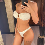 New 3D Flowers Bandeau High Leg Cut Bikini Female Swimsuit Women Swimwear Two-Pieces Bikini Set Bather Bathing Suit Swim V6225
