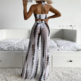 Halter Printed With Beach Pants Bikini Women Swimwear Female Swimsuit Three-pieces Bikini set Bather Bathing Suit Swim V3542