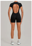 Half-zipper Slimming Yoga Jumpsuit Women Hollow Out Backless Sports One Piece Suits Short Sleeve Butt Lifting Tight Overalls