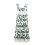 Vintage Flower Embroidery Summer Maxi Dress Women Bakless Tie Up Ruffles Long Beach Vestidos Sexy Tank Party Dresses Sundress