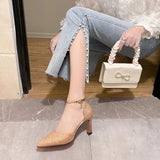 ZOKI Bling Gold Silver Women's Pumps 2024 Sexy Point Toe Thin Heel Party Wedding Shoes Woman Summer Ankle Strap High Heels Shoes