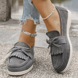 Retro Tassel Bowknot Flats Shoes Women Solid Color Faux Suede Flat Shoes Woman Wear Resistant Plus Size 36-43 Casual Shoes Lady