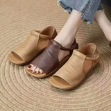 New Women's Peep Toe Flat Sandals - Retro Soft Leather Breathable Comfortable Versatile Casual Shoes 2026