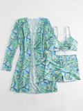 New Sexy 3 Pieces Suit for Women Neck Hanging Bikini Set+Cover-up Swimwear Sunproof Tankini High Waist Shorts Swimsuit Beachwear