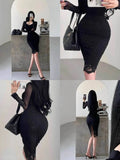 Pure Desire Style High Waist Back Slit Lace Bodycon Midi Skirt Fashion Slim Women Long Skirts PNC2