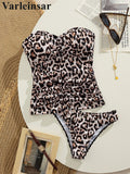 S - XL Leopard Tankini Bandeau Bikini Female Swimsuit Women Swimwear Two-Pieces Bikini Set Padded Bather Bathing Suit Swim V7524