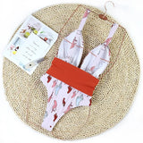 2026 New Sexy One Piece Swimsuit Swimwear Women Deep V-neck Backless Hands Print Large Bowknot High Waist Beachwear Bathing Suit