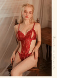 1pc Sexy Lace Bodystocking, Deep V Neck, Crotchless Design, Alluring And Seductive
