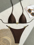 Shiny Sparkling Halter Metal Ring Bikini Women Swimwear Female Swimsuit Two-pieces Bikini Set Brazilian Bather Bathing Suit Swim
