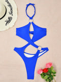 Sexy Tummy Cut Out Halter Women Thong Swimwear One Piece Swimsuit Female High Cut Monokini Rings Bathing Suit Swim Beach Wear