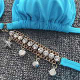 Wrap Around Halter Metal Chains Bikinis 2025 Diamond Bikini Women Swimsuit Female Swimwear Two Pieces Bikini set Bathing Suit