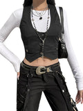 Women Vest Sleeveless V Neck Button Down Tank Tops Gilet with Pockets for Casual Street Gothic