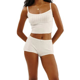 2 Piece Sets Women's Solid Color Bow Camisole Tops and Shorts Sets Summer Casual Loungewear