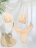 Miyouj Glitter Fabric Bikinis 2026 Sexy Bikini Set Folds Swimsuit Female Halter Bathing Suit Women Swimwear New Beachwear