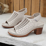 Retro Hollow Out Thick Heeled Sandals for Woman Summer Lightweight High Heels Sandals Women Plus Size Outdoor Platform Sandles