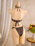 Polka Dots with Mesh Skirt Halter Shell Bikini Women Swimwear Female Swimsuit Three-pieces Bikini Set Bather Bathing Suit Swim